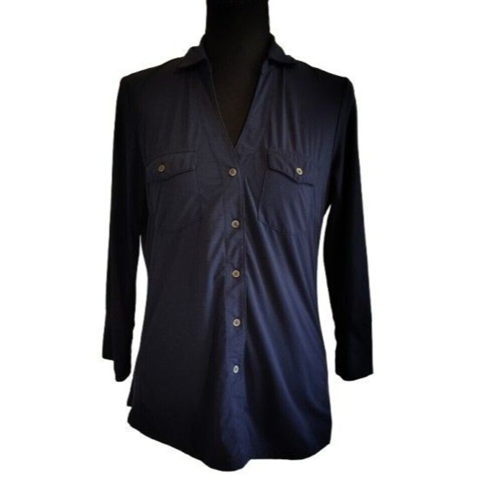 J.McLaughlin Dark Navy Catalina Cloth Button Down Shirt Top Small Utility...